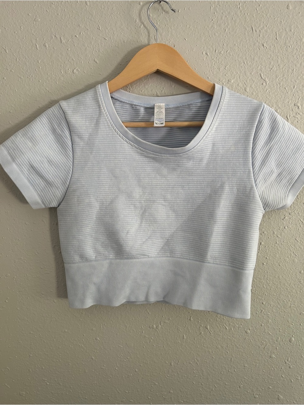aerie Offline Light Blue Ribbed Short Sleeve Crop Top Activewear Stretch Workout